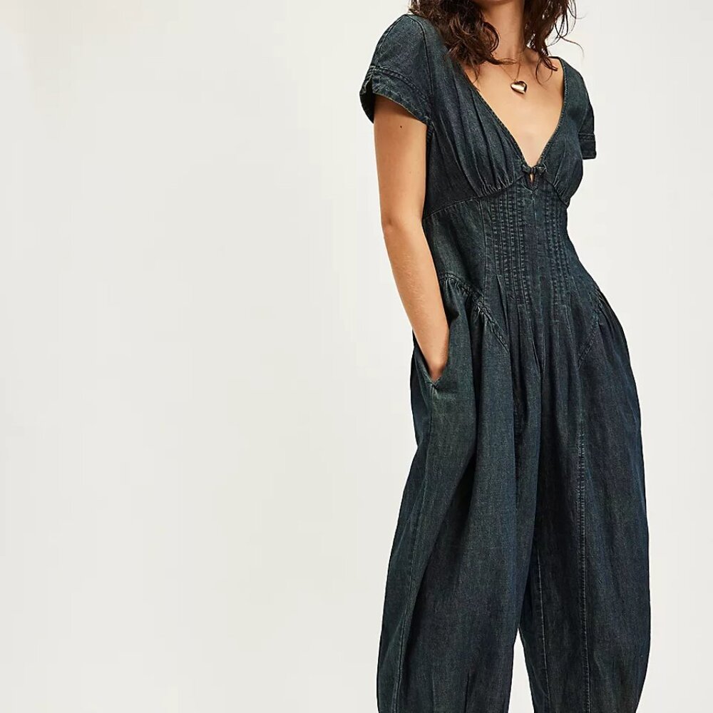 Free People Dark Indigo Denim Jumpsuit